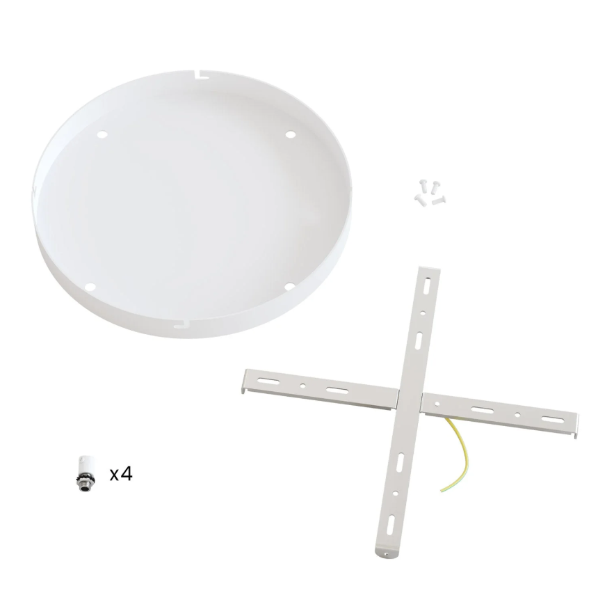Base de teto redonda em alumínio Ø 30 cm com braçadeira e cabo de aterramento, com 4 furos frontais