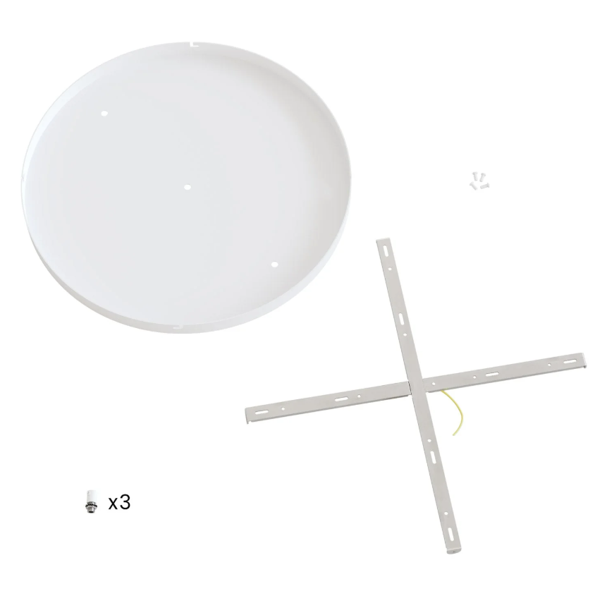 Base de teto redonda em alumínio Ø 50 cm com braçadeira e cabo de aterramento, com 3 furos em linha frontais