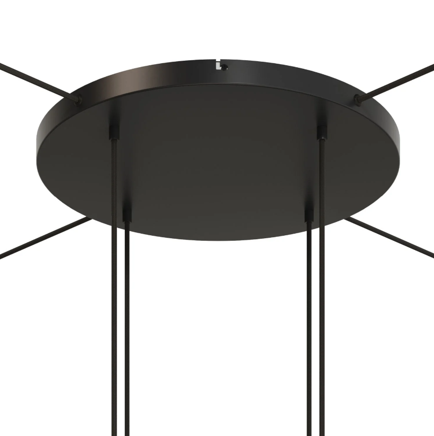 Base de teto redonda em alumínio Ø 50 cm com suporte e Cabo de aterramento, com 4 furos frontais