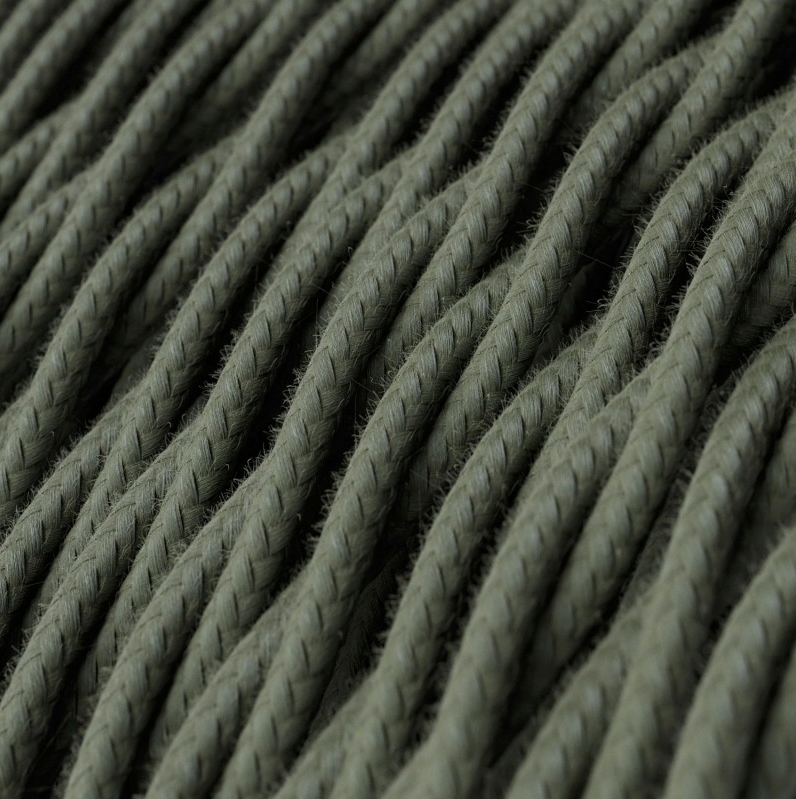 Cabo elétrico torcido revestido por tecido de algodão Verde Cinzento sólido TC63