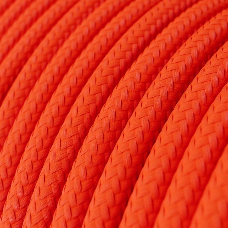 Cabo elétrico redondo com seda artificial aplicada cor de tecido sólida RF15 Laranja fluorescente