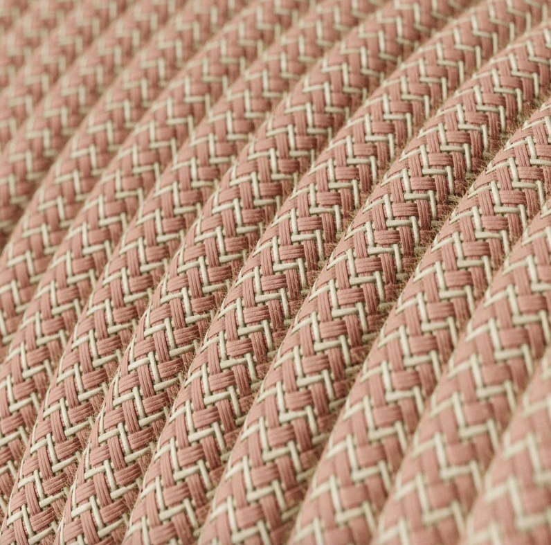 Cabo elétrico redondo revestido em Algodão e Linho Natural ZigZag RD71 Rosa Velho