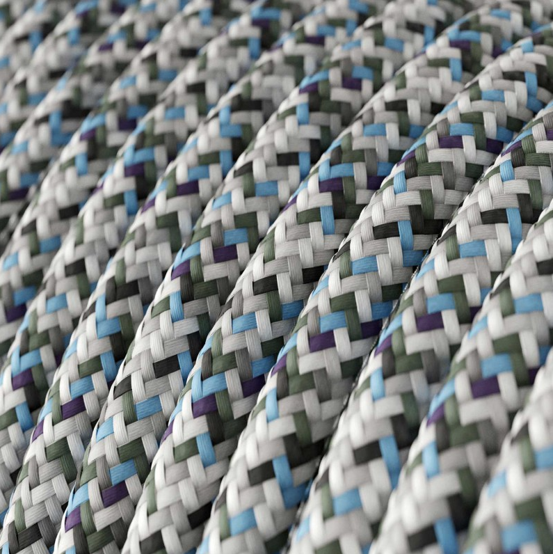 Cabo elétrico redondo revestido por tecido de seda artificial RX04 Pixel Gelo
