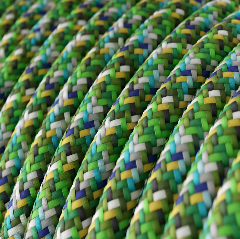 Cabo elétrico redondo revestido por tecido de seda artificial RX05 Pixel Verde