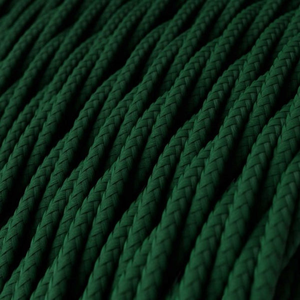 Cabo elétrico trançado coberto por tecido de cor sólida Seda Verde Escuro TM21