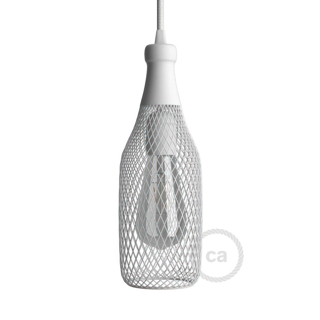 Abajur Magnum em metal com grade de lâmpada descoberta em forma de garrafa