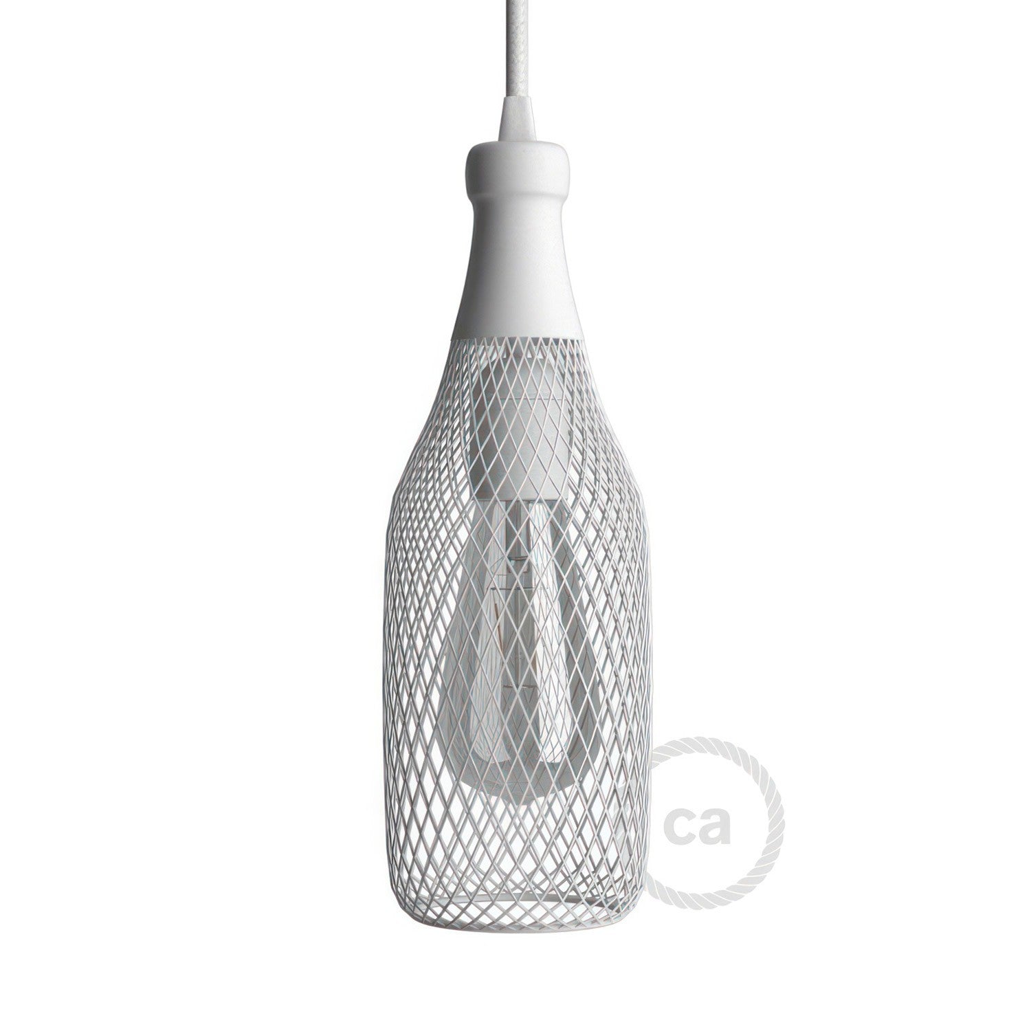 Abajur Magnum em metal com grade de lâmpada descoberta em forma de garrafa