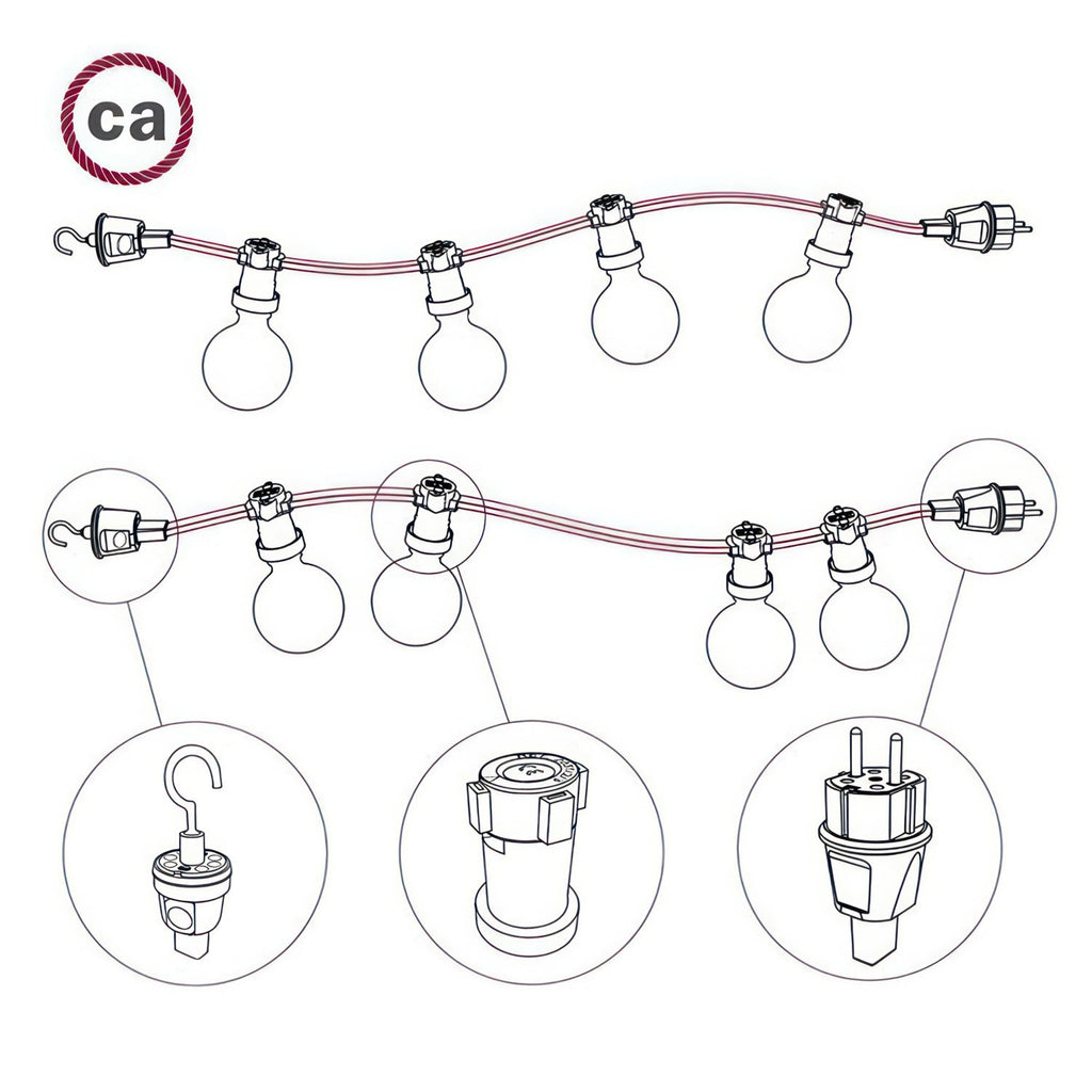 Cabo Elétrico para Cordão de Luzes, coberto por tecido Seda ZigZag Preto-Whiskey CZ22