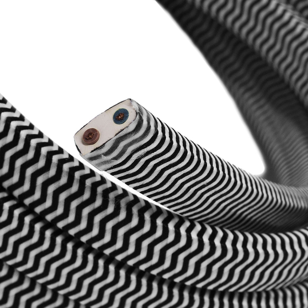 Cabo Elétrico para Cordão de luzes, coberto por tecido Seda ZigZag Branco-Preto CZ04