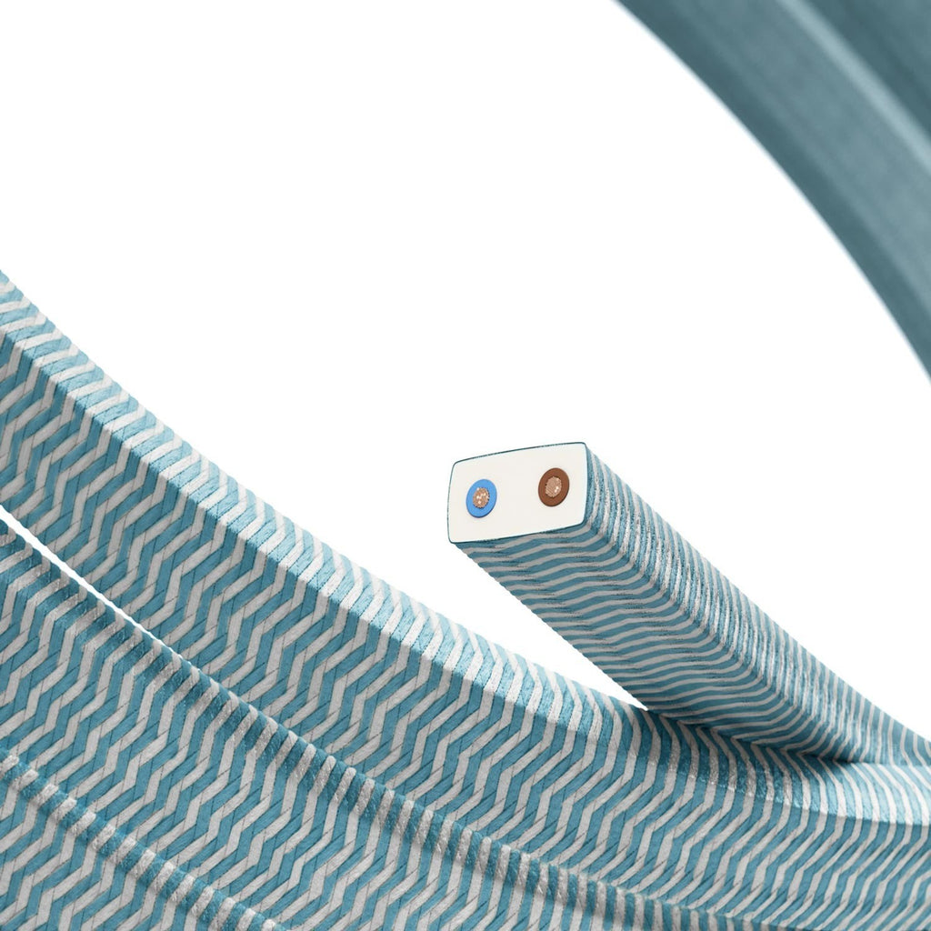 Cabo elétrico para Cordões de Luzes, revestido com tecido Rayon ZigZag Branco-Turquesa CZ11 - Resistente aos raios UV