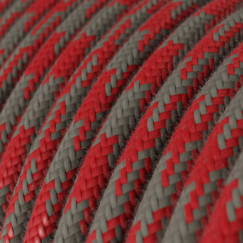 Cabo elétrico redondo Algodão - Bicolor Vermelho Fogo e Cinzento RP28