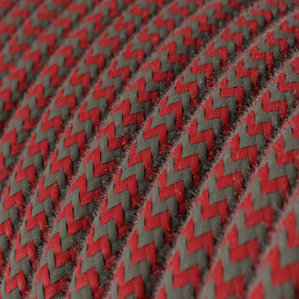 Cabo elétrico redondo revestido em algodão ZigZag RZ28 Vermelho Fogo e Cinzento