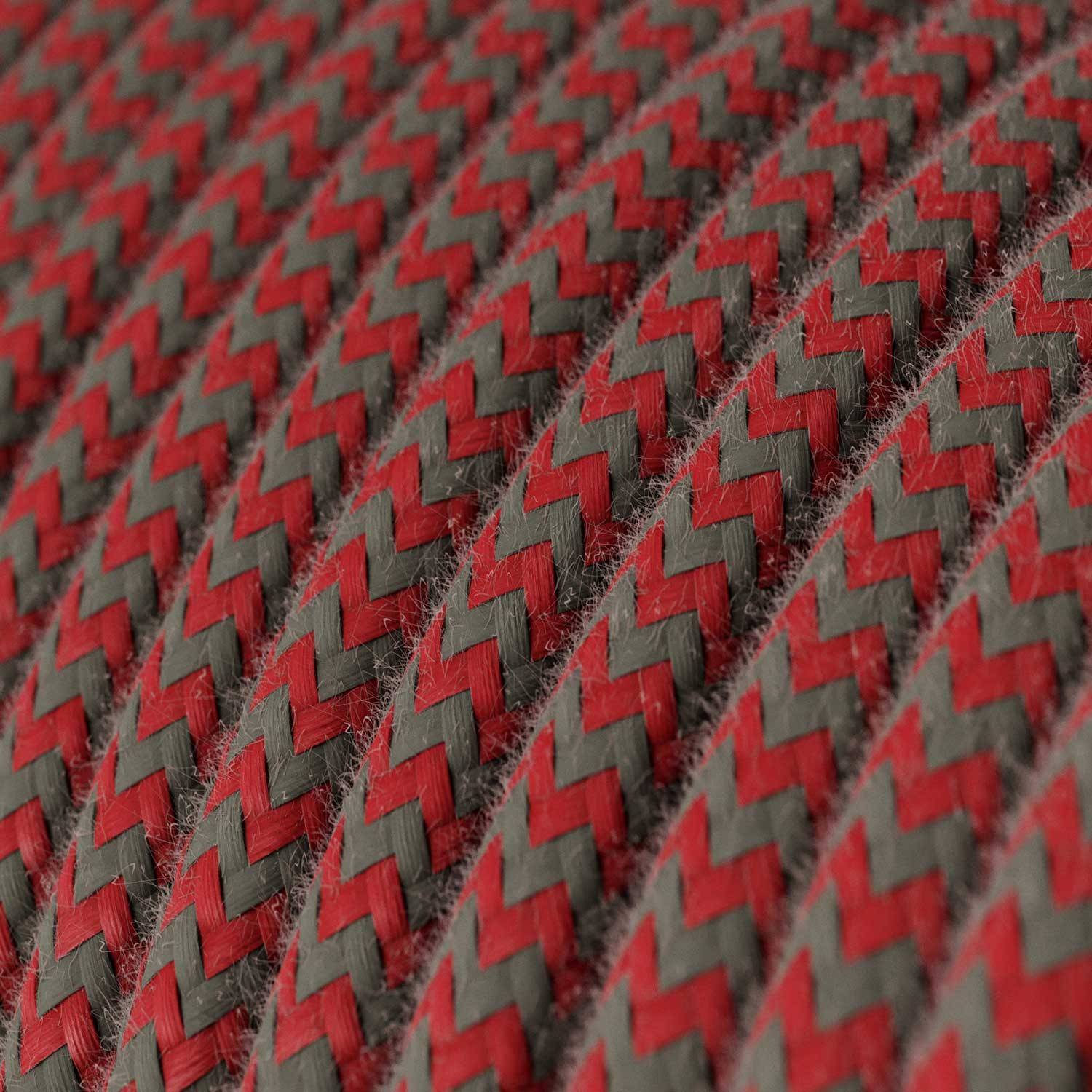 Cabo elétrico redondo revestido em algodão ZigZag RZ28 Vermelho Fogo e Cinzento