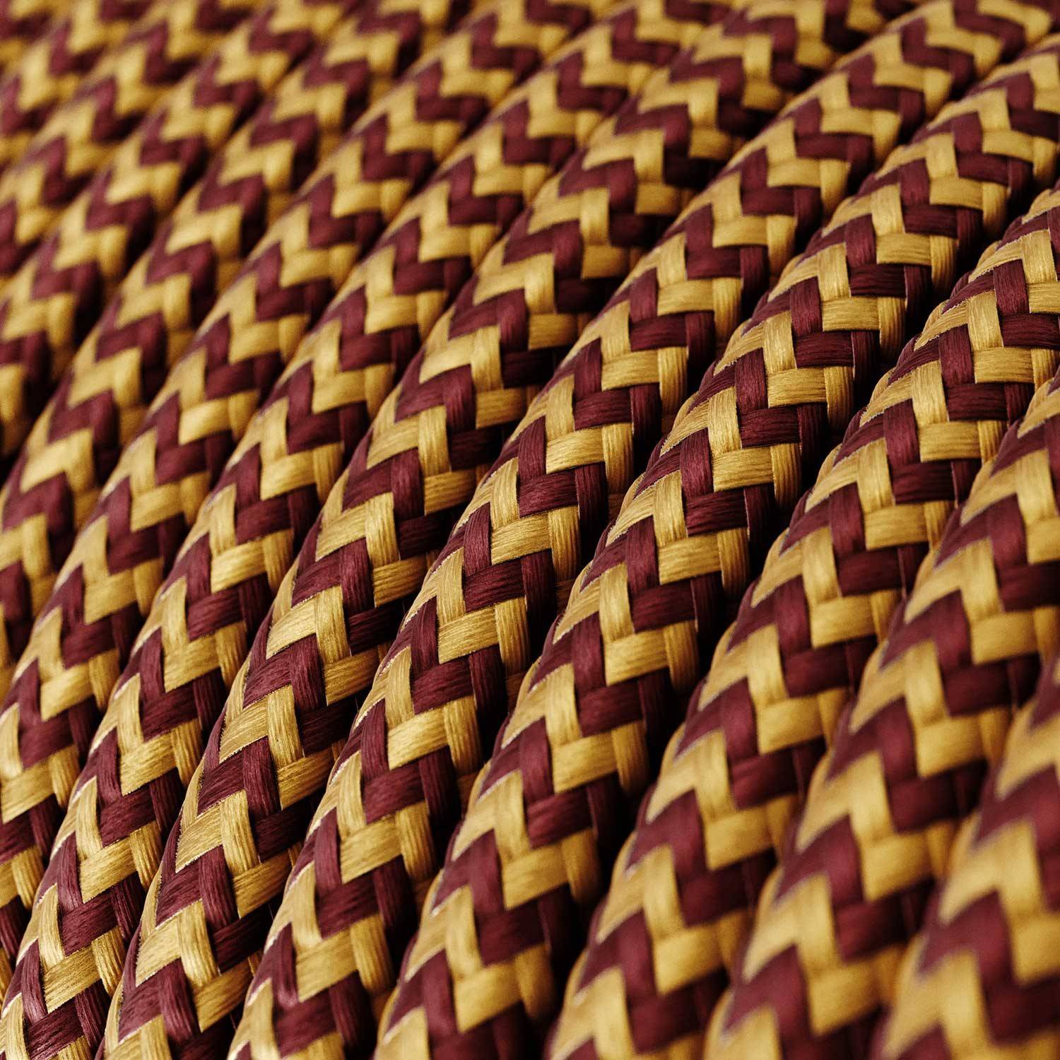 Cabo elétrico redondo revestido em seda artificial ZigZag RZ23 Dourado e Bordeaux