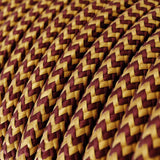 Cabo elétrico redondo coberto em seda artificial ZigZag Dourado e Bordeaux RZ23