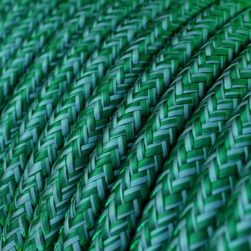 Cabo elétrico redondo coberto por tecido em seda artificial de cor sólida - RM33 Esmeralda