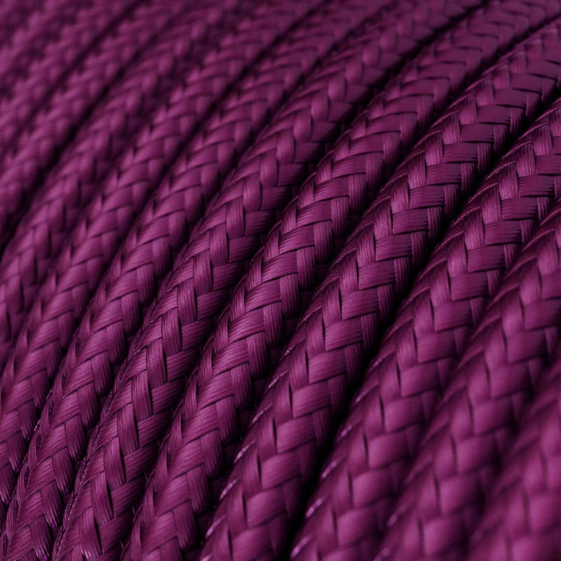 Cabo elétrico redondo coberto por tecido em seda artificial de cor sólida RM35 Ultra Violeta