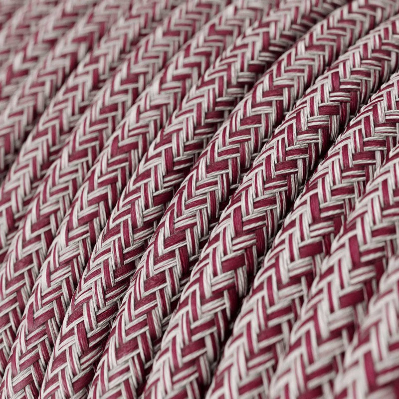 Cabo elétrico redondo revestido em Linho Natural, Algodão e acabamento Brilhante RS83 Tweed Bordeaux