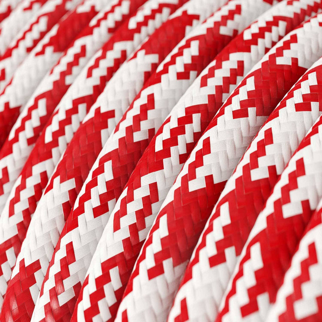 Cabo elétrico redondo revestido por tecido de seda artificial bicolor RP09 Vermelho