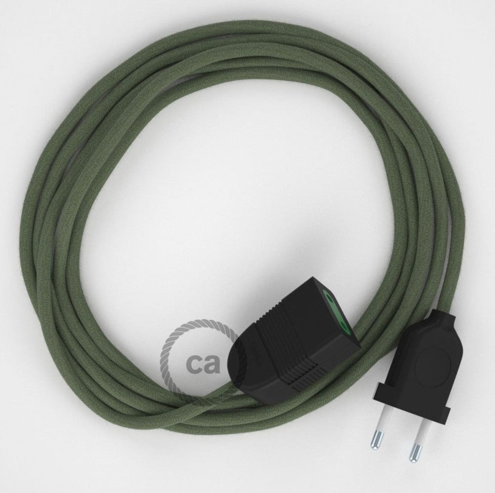 Cabo extensão em Algodão Verde Cinza RC63 2P 10A. Fabricado em Itália.