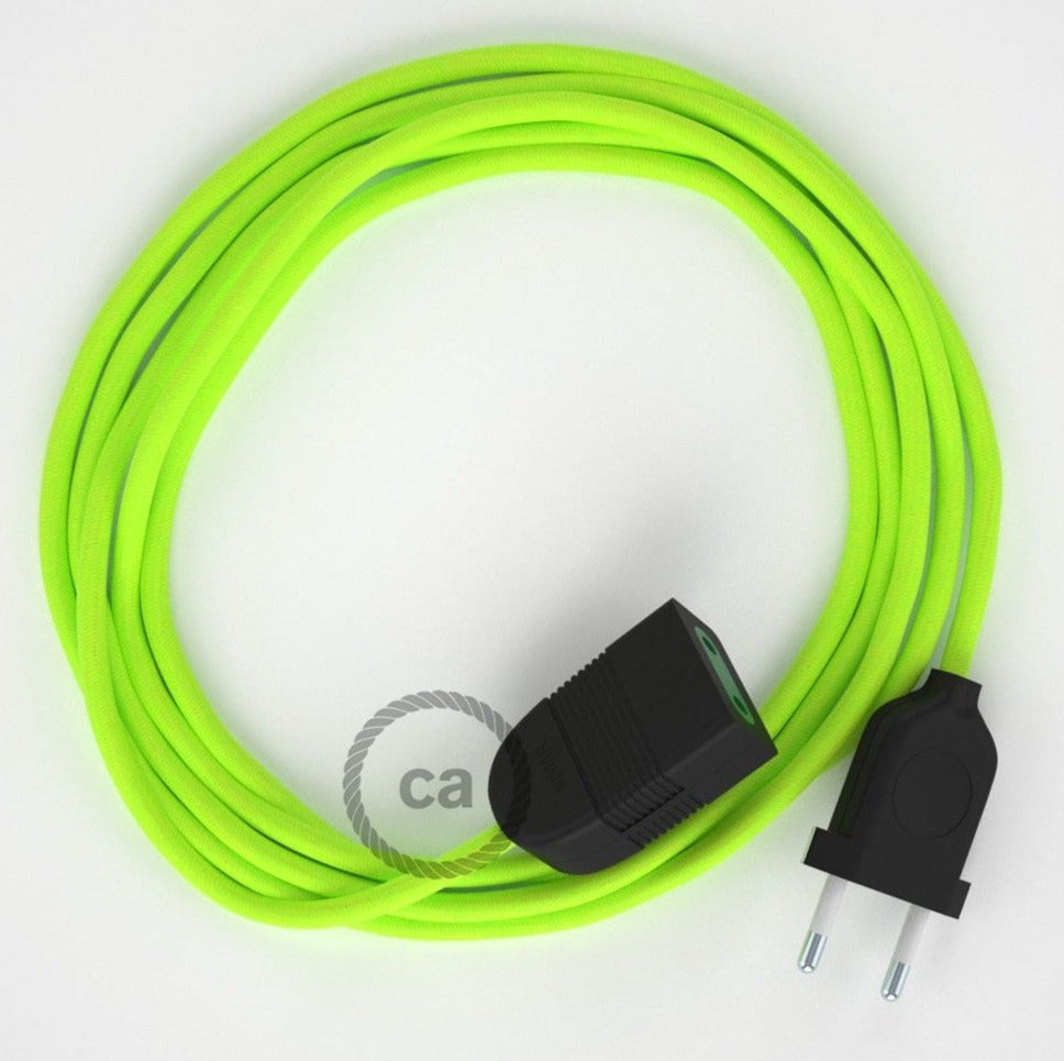 Cabo extensão em Seda Artificial Amarelo Neon RF10 2P 10A. Fabricado em Itália.