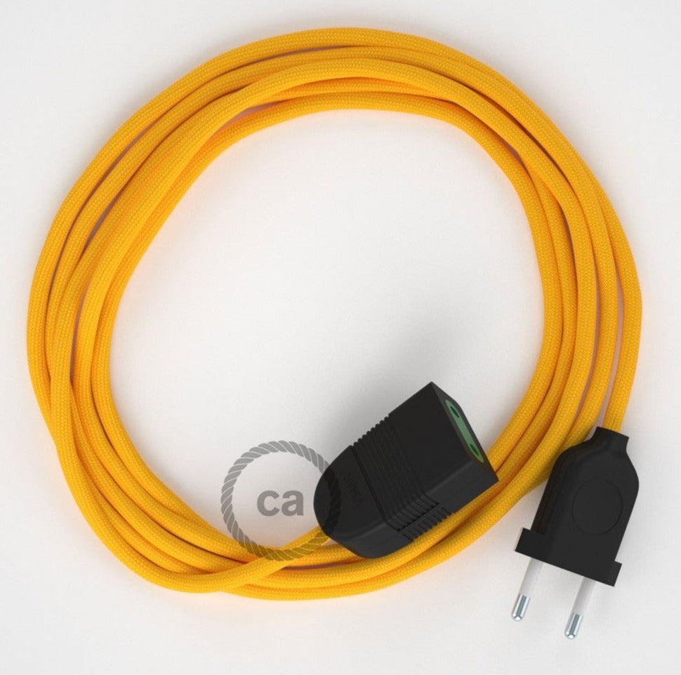 Cabo extensão em Seda Artificial Amarelo RM10 2P 10A. Fabricado em Itália.