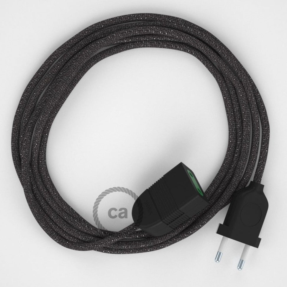 Cabo extensão em Seda Artificial Cinzento Brilhante RL03 2P 10A. Fabricado em Itália.