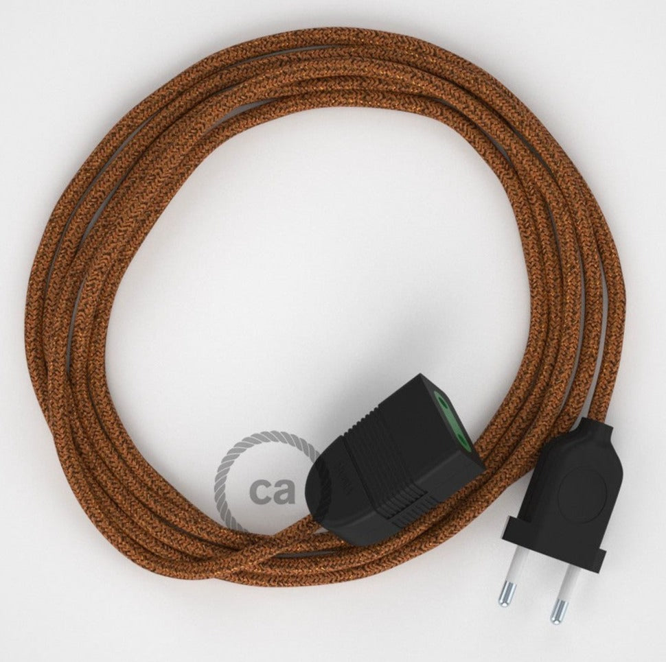 Cabo extensão em Seda Artificial Cobre Brilhante RL22 2P 10A. Fabricado em Itália.