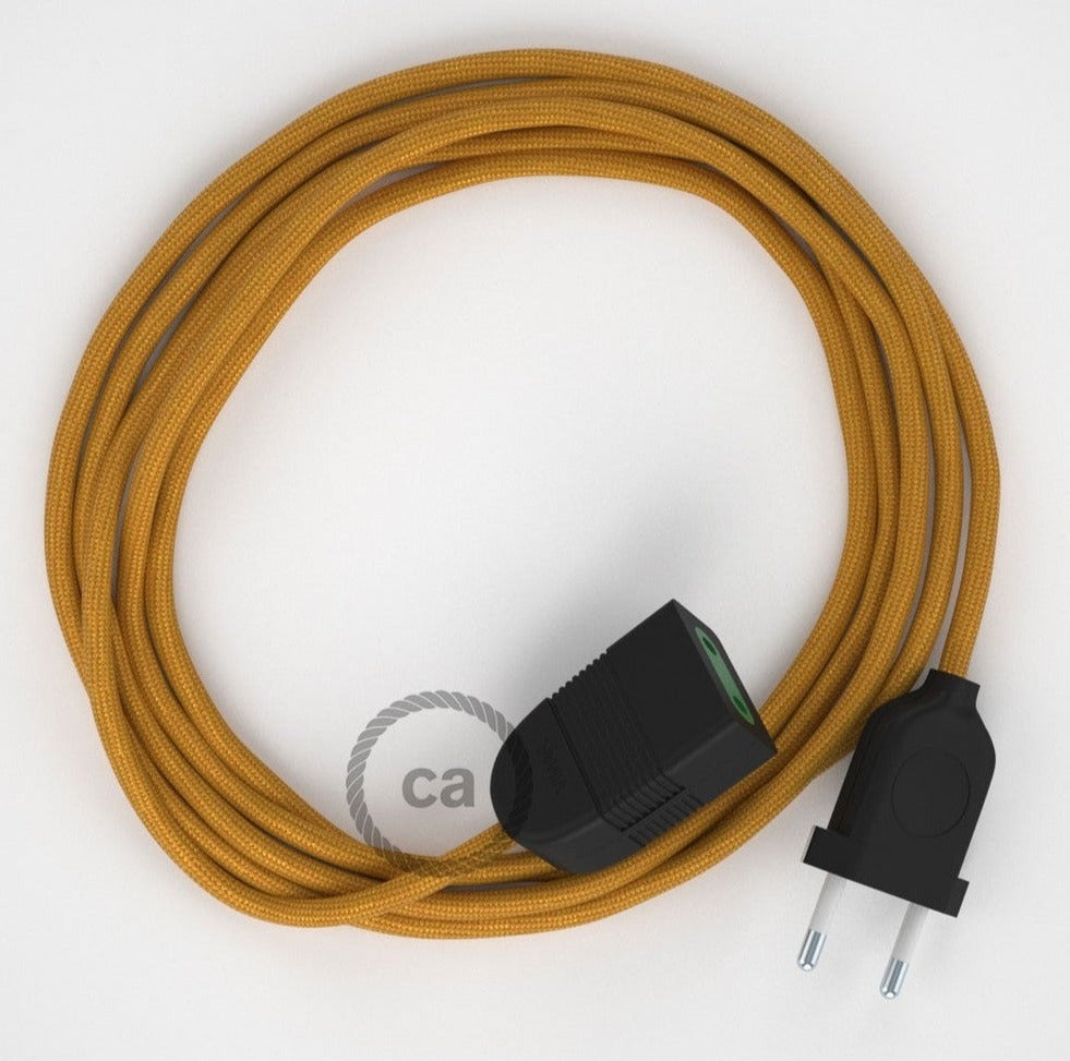 Cabo extensão em Seda Artificial Dourado RM05 2P 10A. Fabricado em Itália.