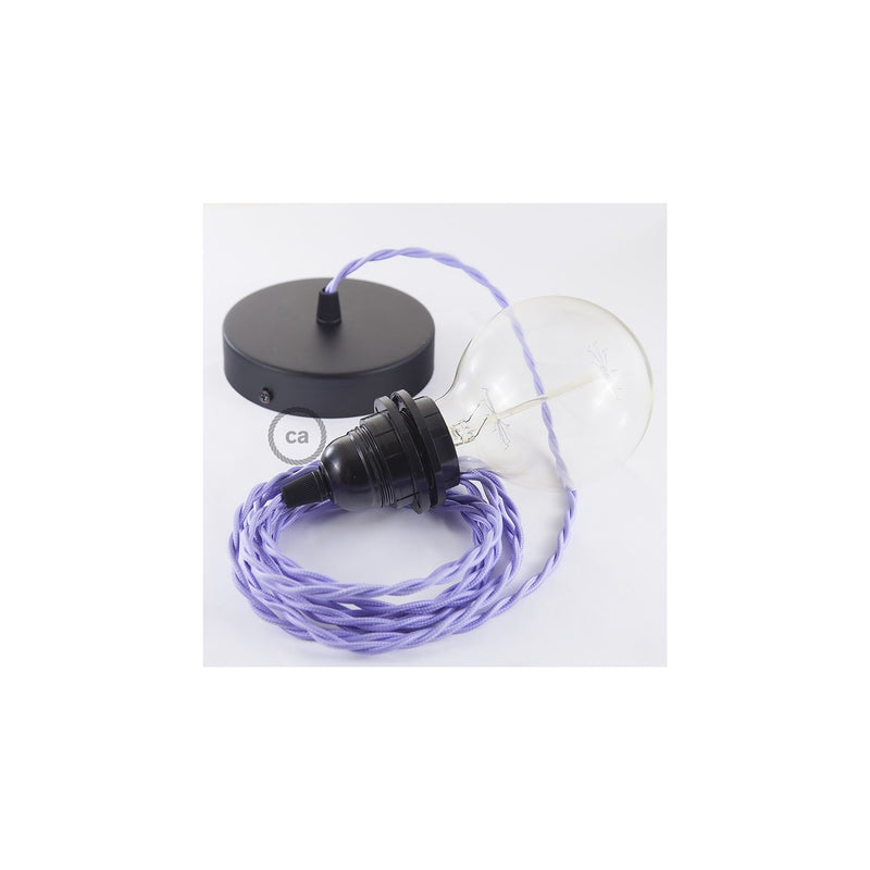 Candeeiro suspenso para Abajur, lâmpada suspensa com cabo têxtil de Seda Artificial Lilás TM07