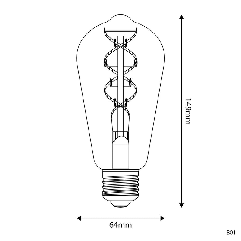 Lâmpada LED dourada B01 Coleção 5V Filamento Espiral Edison ST64 1,3W E27 Regulável 2500K