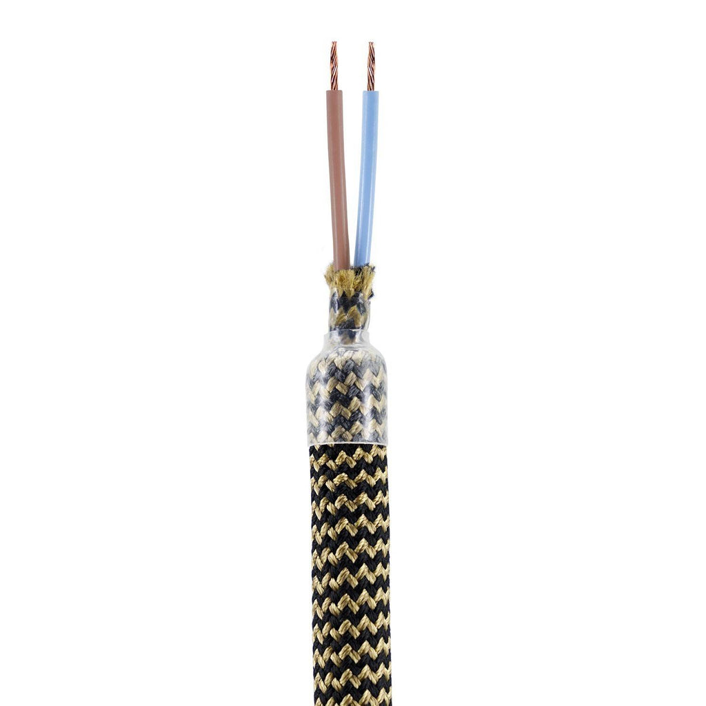Tubo flexível Creative Flex revestido em tecido Dourado e Preto RZ24 com terminais metálicos