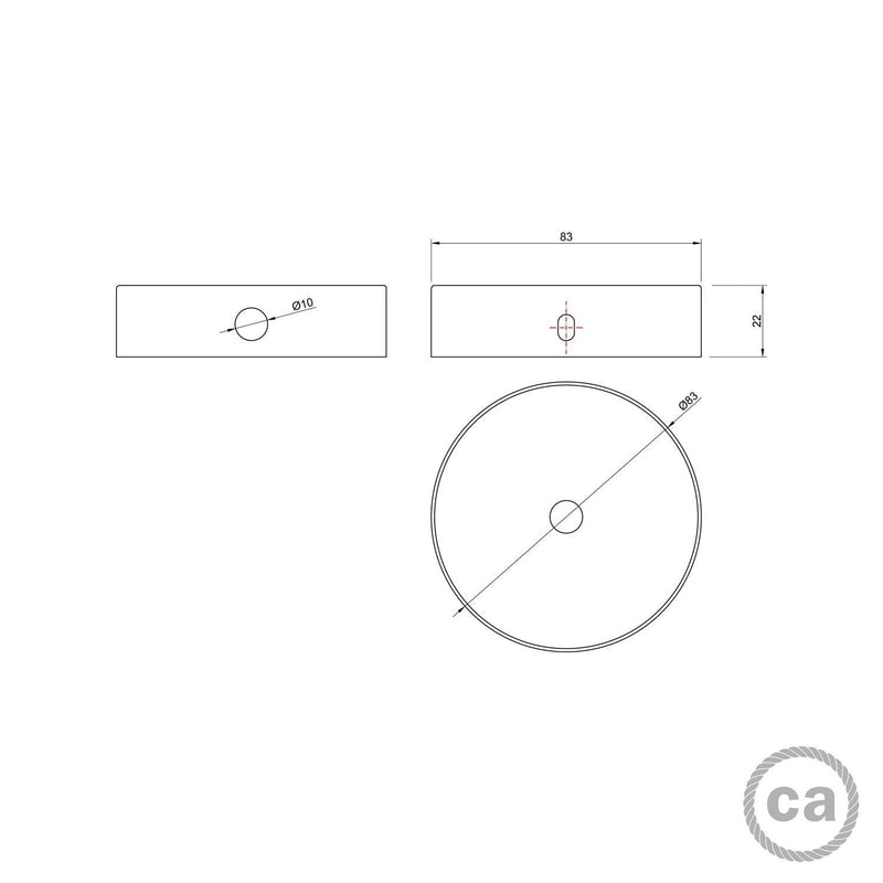 Kit Mini rosácea cilíndrica metálica com 1 furo central e 2 furos laterais