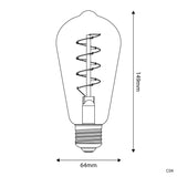 Lâmpada LED Dourada C04 Linha Carbono Filamento Curvo Espiral Edison ST64 4W E27 Regulável 1800K