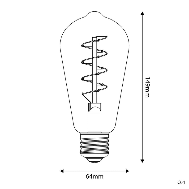 Lâmpada LED Dourada C04 Linha Carbono Filamento Curvo Espiral Edison ST64 4W E27 Regulável 1800K