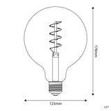 Lâmpada LED Dourada C07 Linha Carbono Filamento Curvo Espiral Globo G125 4W E27 Regulável 1800K