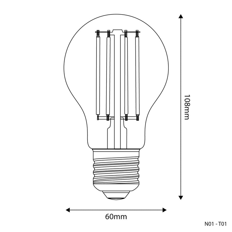 Lâmpada LED Transparente A60 7W 806Lm E27 2700K Regulável - T01