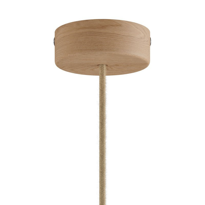 Luminária pendente completa com cordão têxtil e abajur de madeira Tub-E14 - Fabricado na Itália