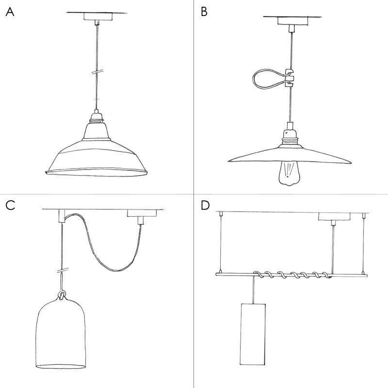 Luminária pendente completa com cordão têxtil e abajur de madeira Tub-E14 - Fabricado na Itália