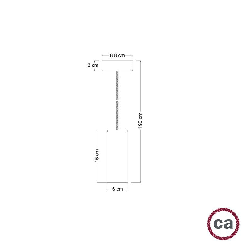 Luminária pendente completa com cordão têxtil e abajur de madeira Tub-E14 - Fabricado na Itália
