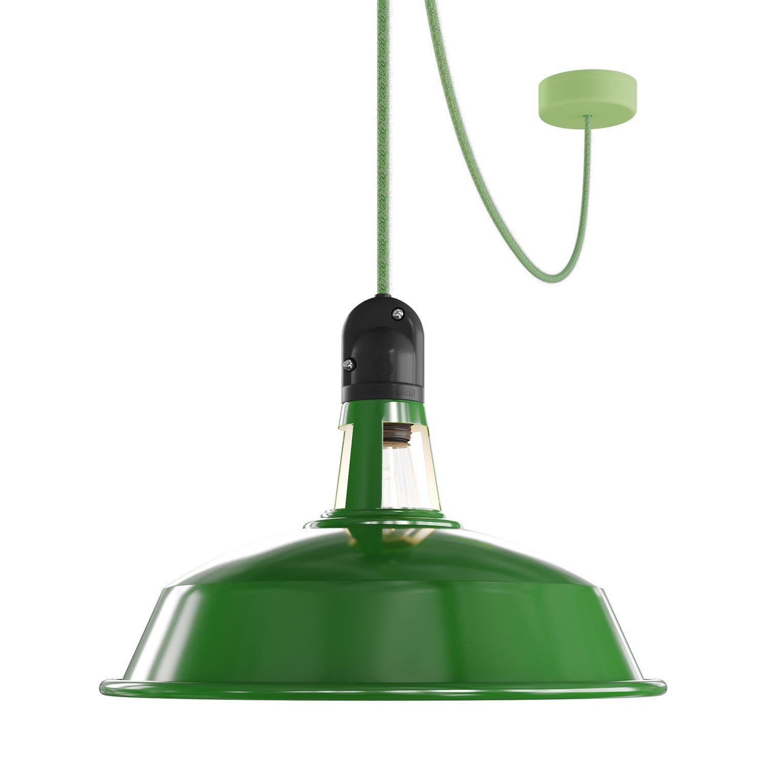 Suspensão com Abajur, Cabo Têxtil, Descentralizador, Rosácea de Teto em Silicone, Casquilho IP65 para uso exterior