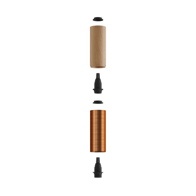 Tub-E14 tubo de madeira e metal para holofotes com suporte para lâmpada de anel duplo E14
