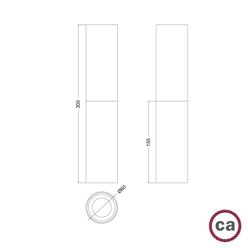 Tub-E14 tubo de madeira e metal para holofotes com suporte para lâmpada de anel duplo E14