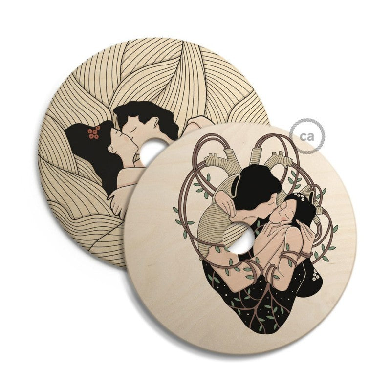 OVNI Abajur de madeira ilustrado por vários artistas dupla face - 33 cm de diâmetro