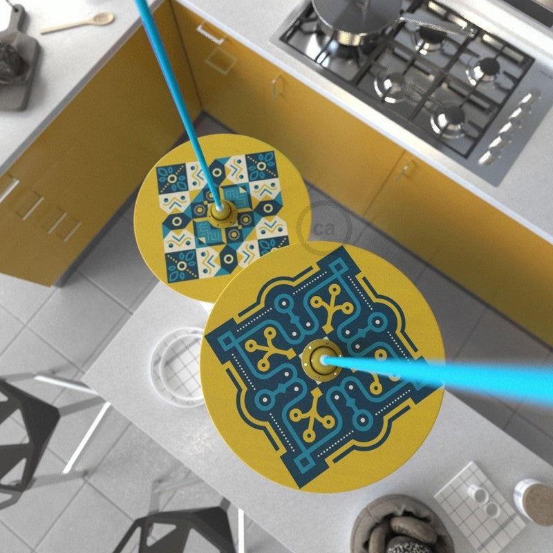 OVNI Abajur de madeira ilustrado por vários artistas dupla face - 33 cm de diâmetro