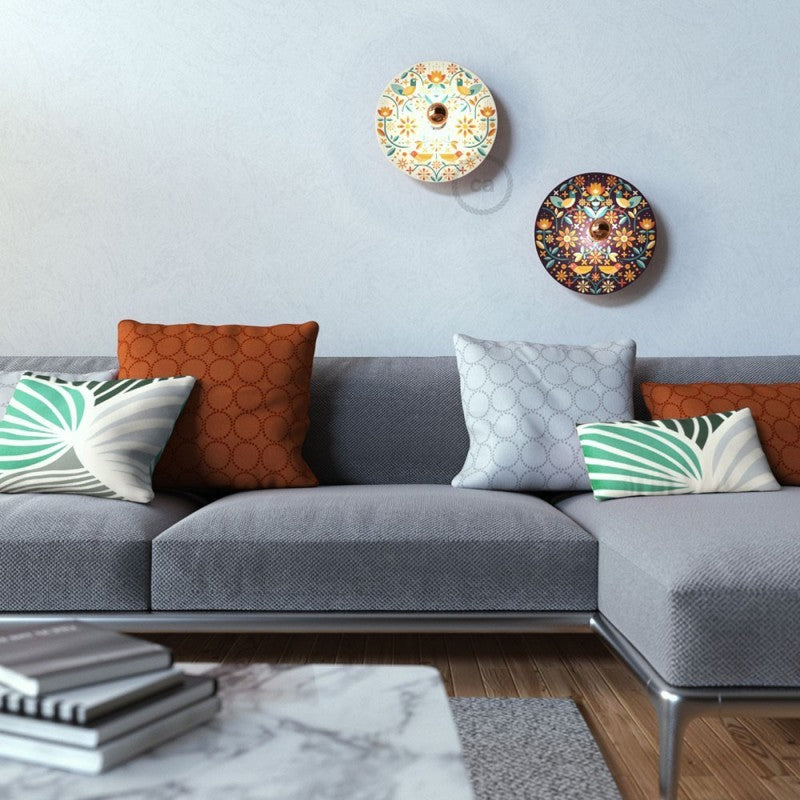 OVNI Abajur de madeira ilustrado por vários artistas dupla face - 33 cm de diâmetro