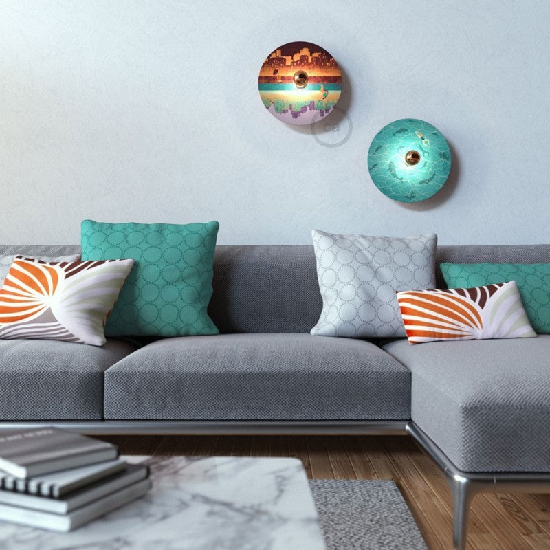 OVNI Abajur de madeira ilustrado por vários artistas dupla face - 33 cm de diâmetro