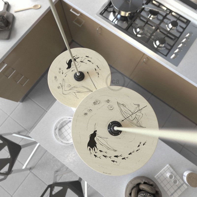 OVNI Abajur de madeira ilustrado por vários artistas dupla face - 33 cm de diâmetro