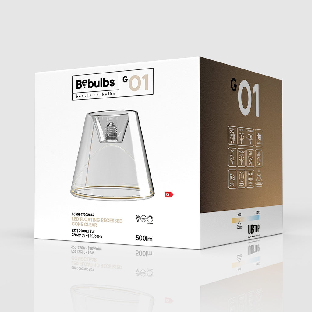 Lâmpada LED Transparente Linha Fantasma Cone Embutido 6W 500Lm E27 2200K Regulável - G01