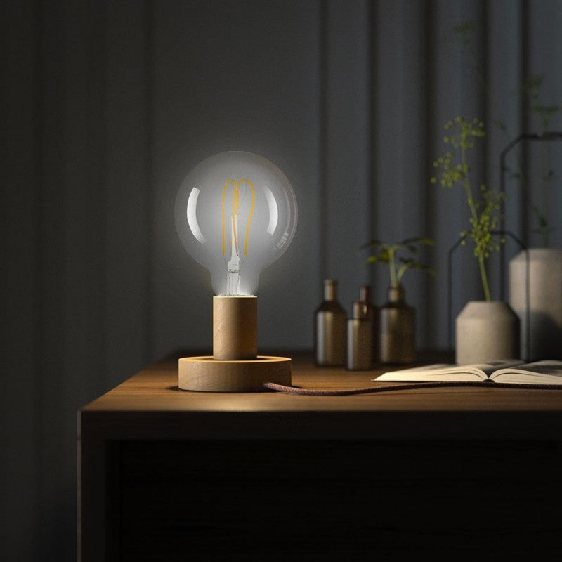 Posaluce Wood S our table lamp in wood complete with fabric cable switch and 2-pin plug